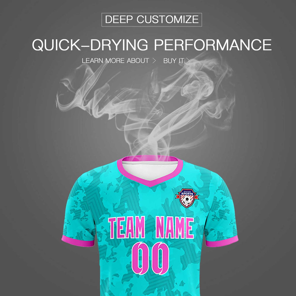 Custom Aqua Camo sports Soccer Tops/Sets Jersey