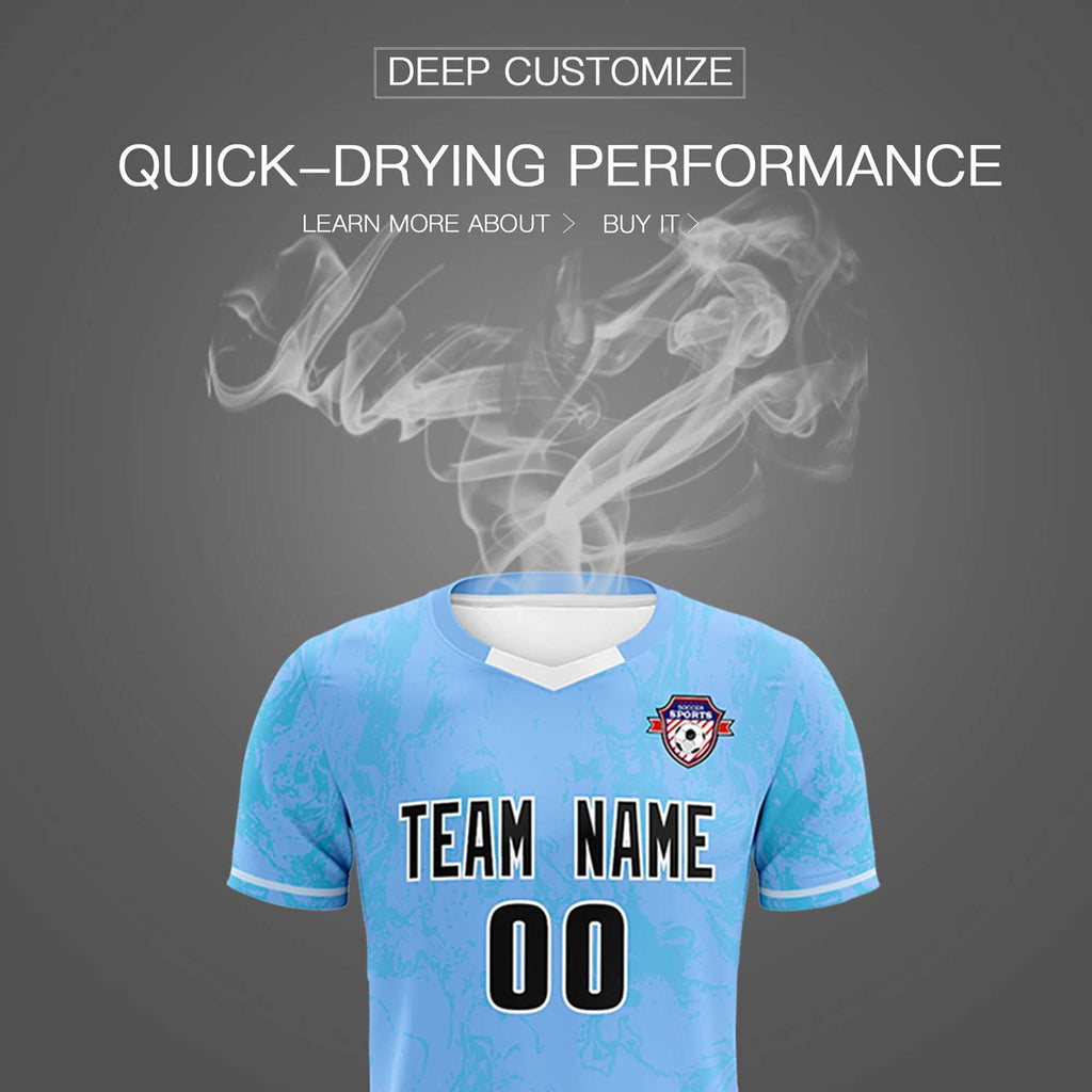 Custom Light Blue Classic Graffiti Pattern Sportswear Soccer Tops/Sets Jersey
