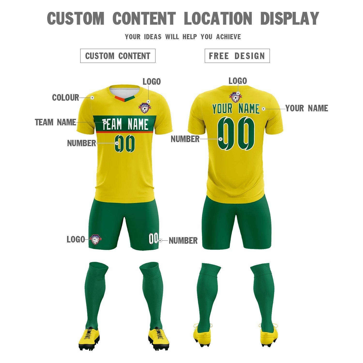 Custom Gold Classic Sports Sets Soccer Shirt Jersey