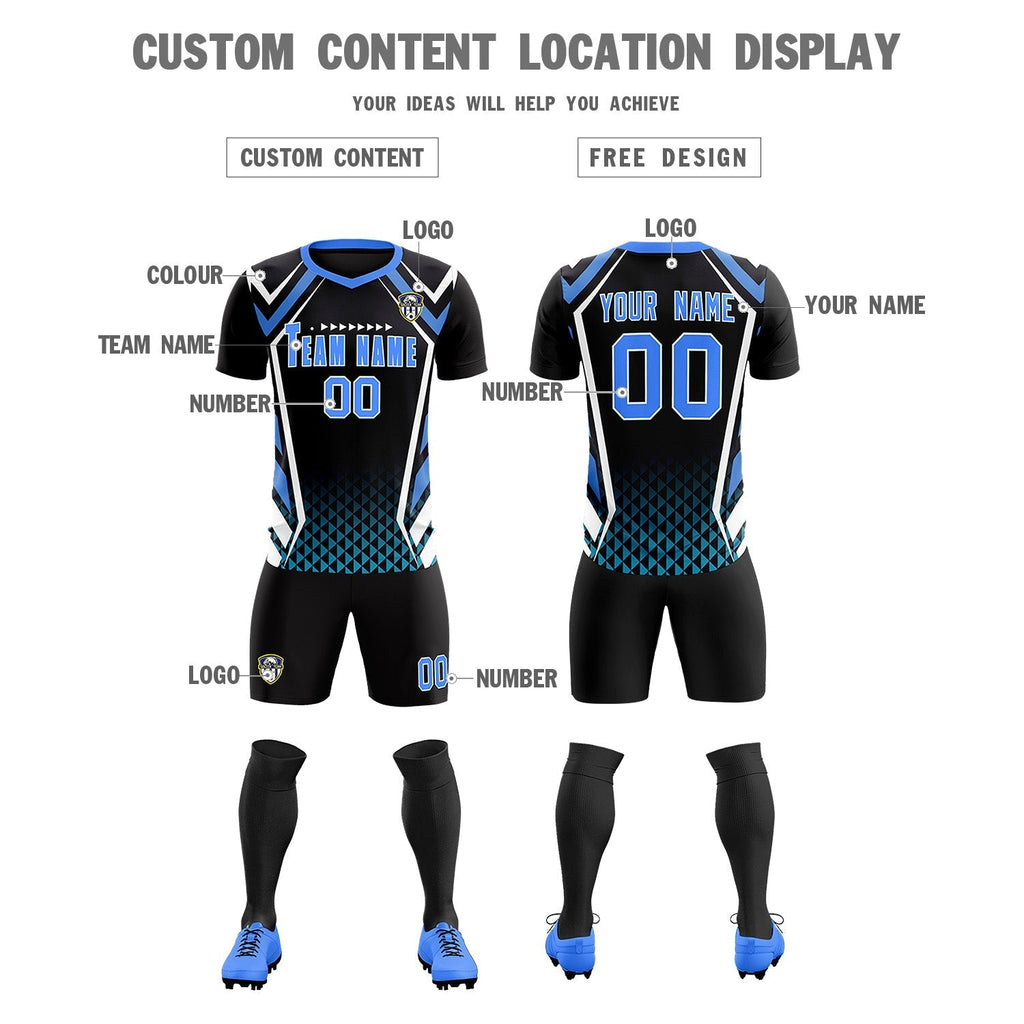 Custom Black Abstract Breathable Soccer Tops/Sets Jersey