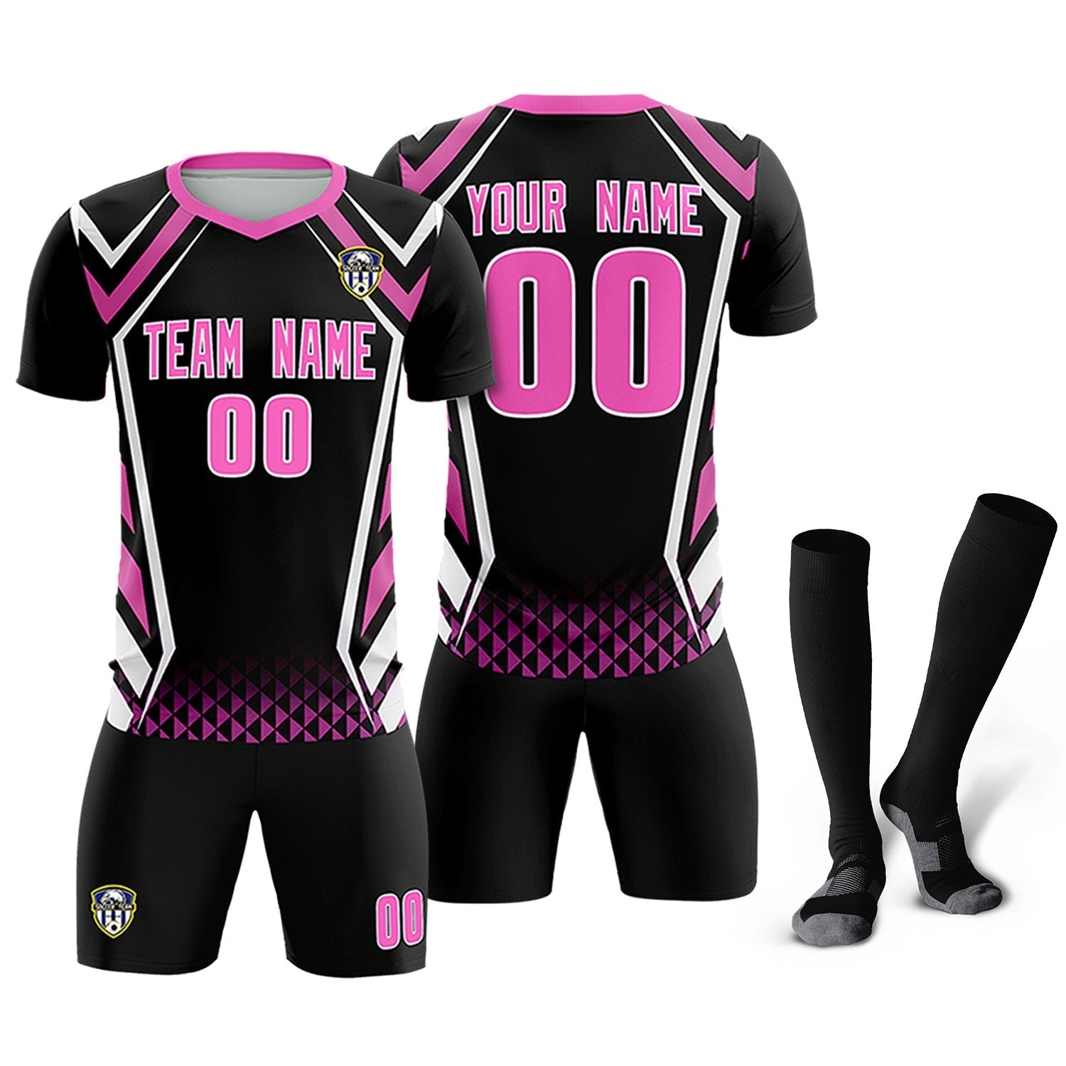 Custom Black Abstract Breathable Soccer Tops/Sets Jersey