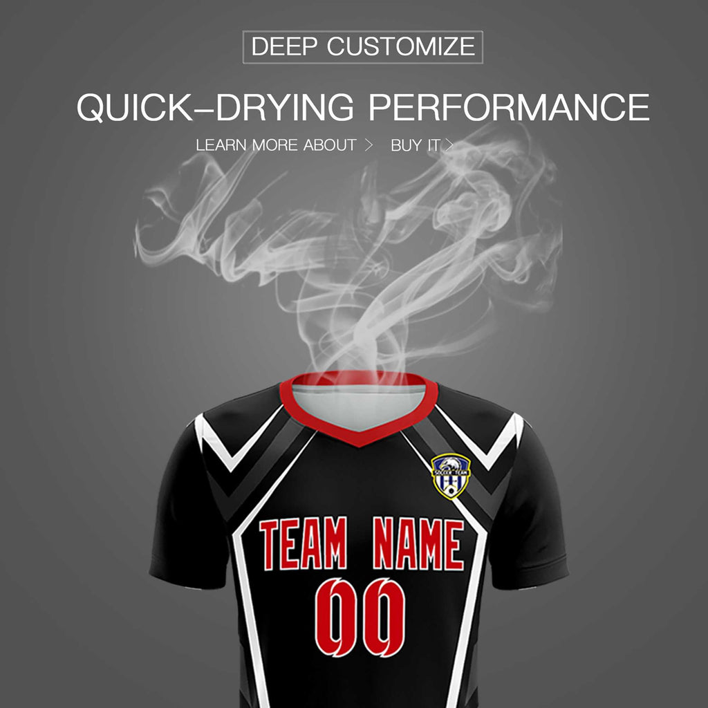Custom Black Abstract Breathable Soccer Tops/Sets Jersey