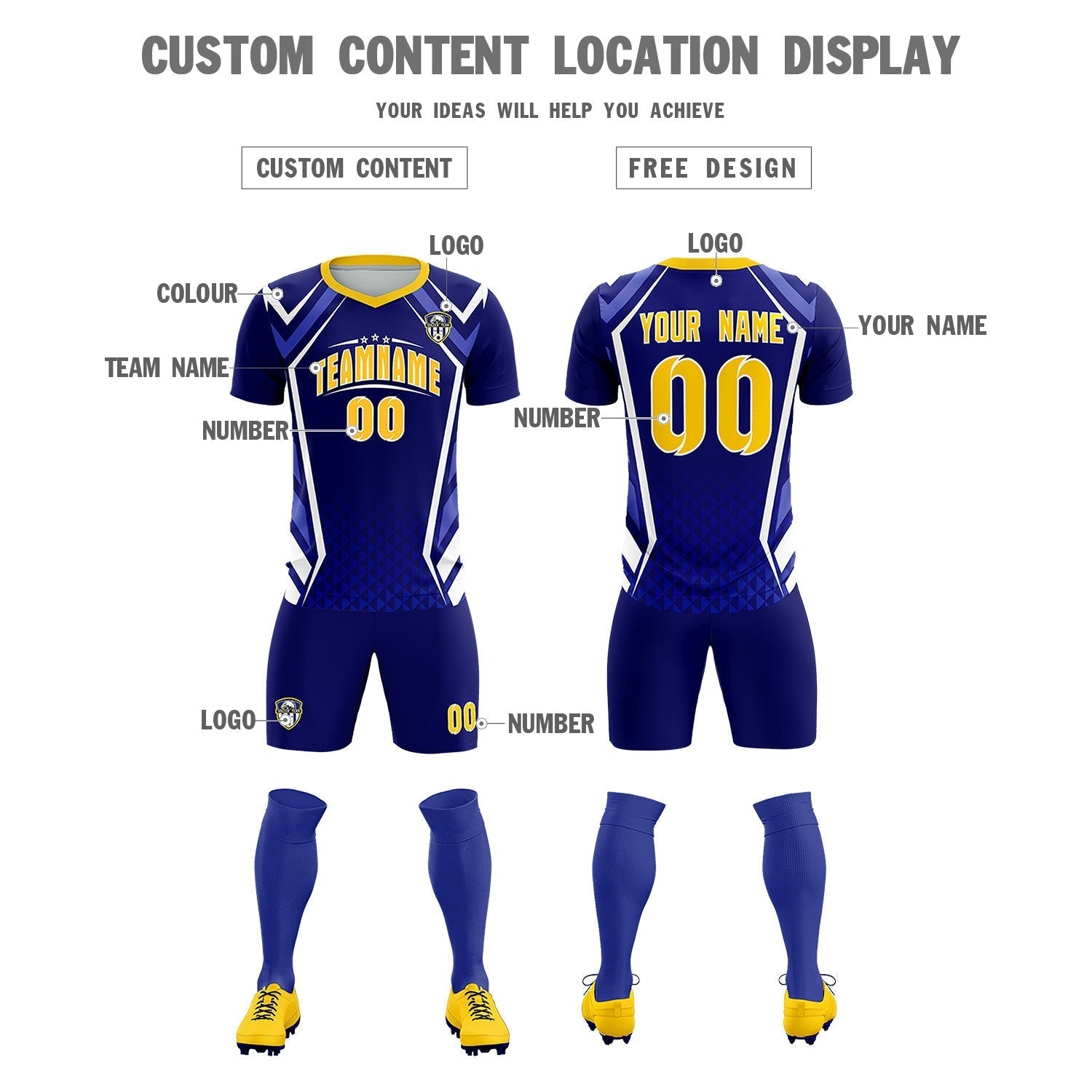 Custom Royal Abstract Breathable Soccer Tops/Sets Jersey