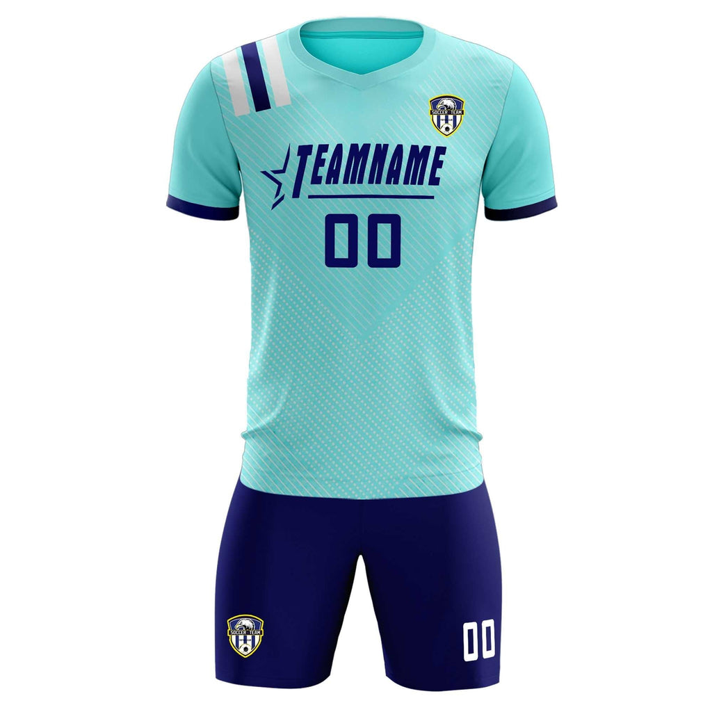 Custom Sky Blue Striped Sportswear Soccer Tops/Sets Jersey For Adults