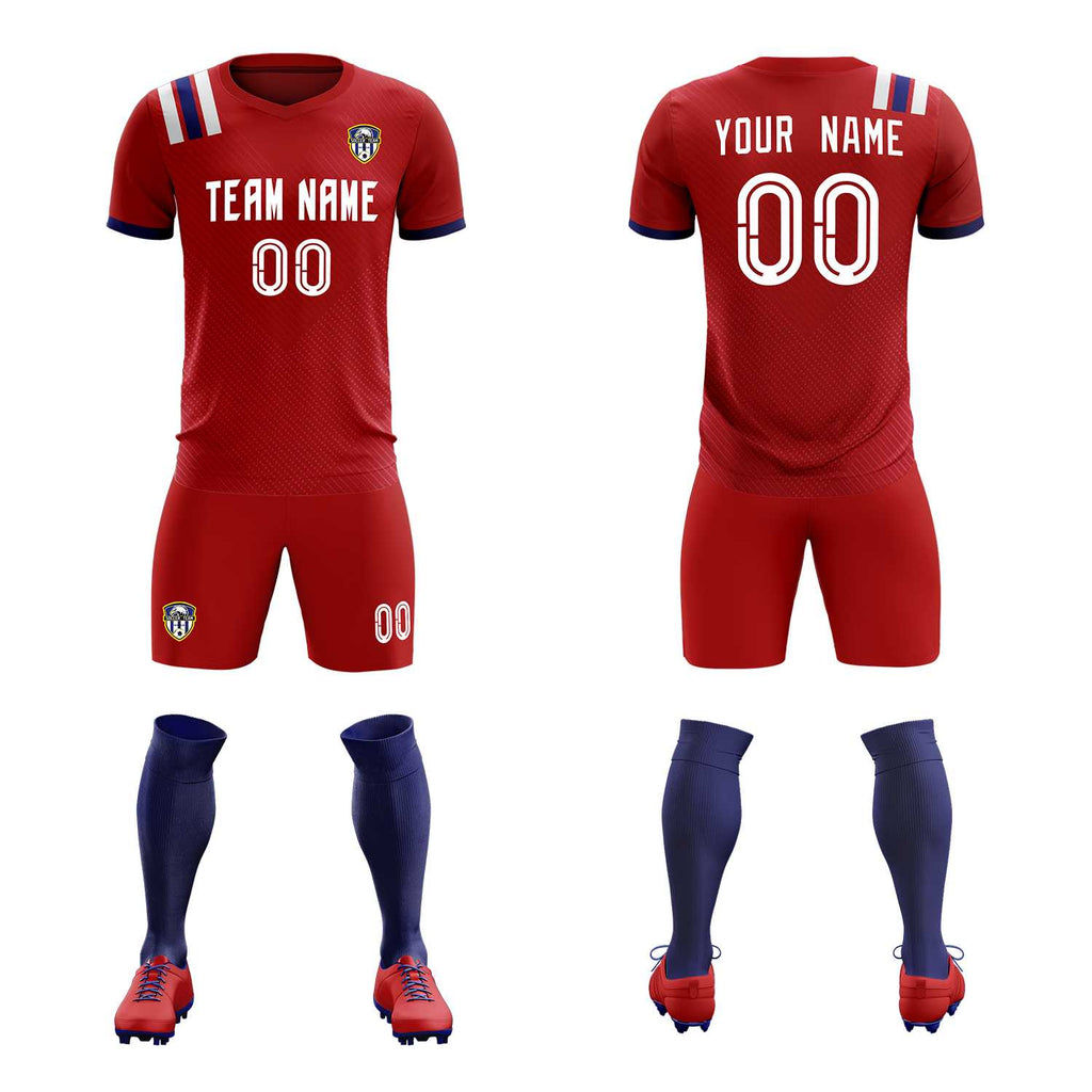 Custom Red Striped Sportswear Soccer Tops/Sets Jersey For Adults