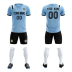 Custom Light Blue Striped Sportswear Soccer Tops/Sets Jersey For Adults
