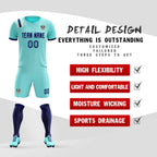 Custom Sky Blue Striped Sportswear Soccer Tops/Sets Jersey For Adults