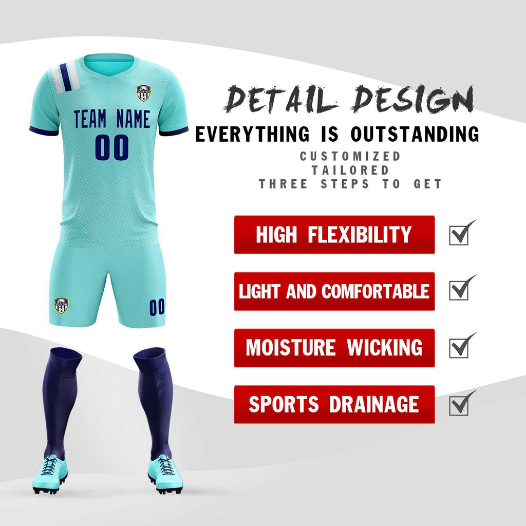 Custom Sky Blue Striped Sportswear Soccer Tops/Sets Jersey For Adults