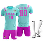 Custom Light Blue Striped Sportswear Soccer Tops/Sets Jersey For Adults