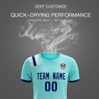 Custom Sky Blue Striped Sportswear Soccer Tops/Sets Jersey For Adults