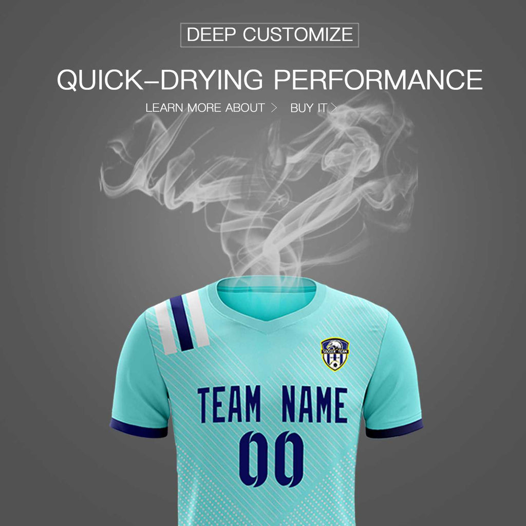 Custom Sky Blue Striped Sportswear Soccer Tops/Sets Jersey For Adults