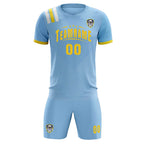 Custom Light Blue Striped Sportswear Soccer Tops/Sets Jersey For Adults