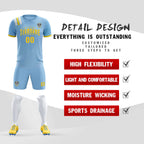 Custom Light Blue Striped Sportswear Soccer Tops/Sets Jersey For Adults