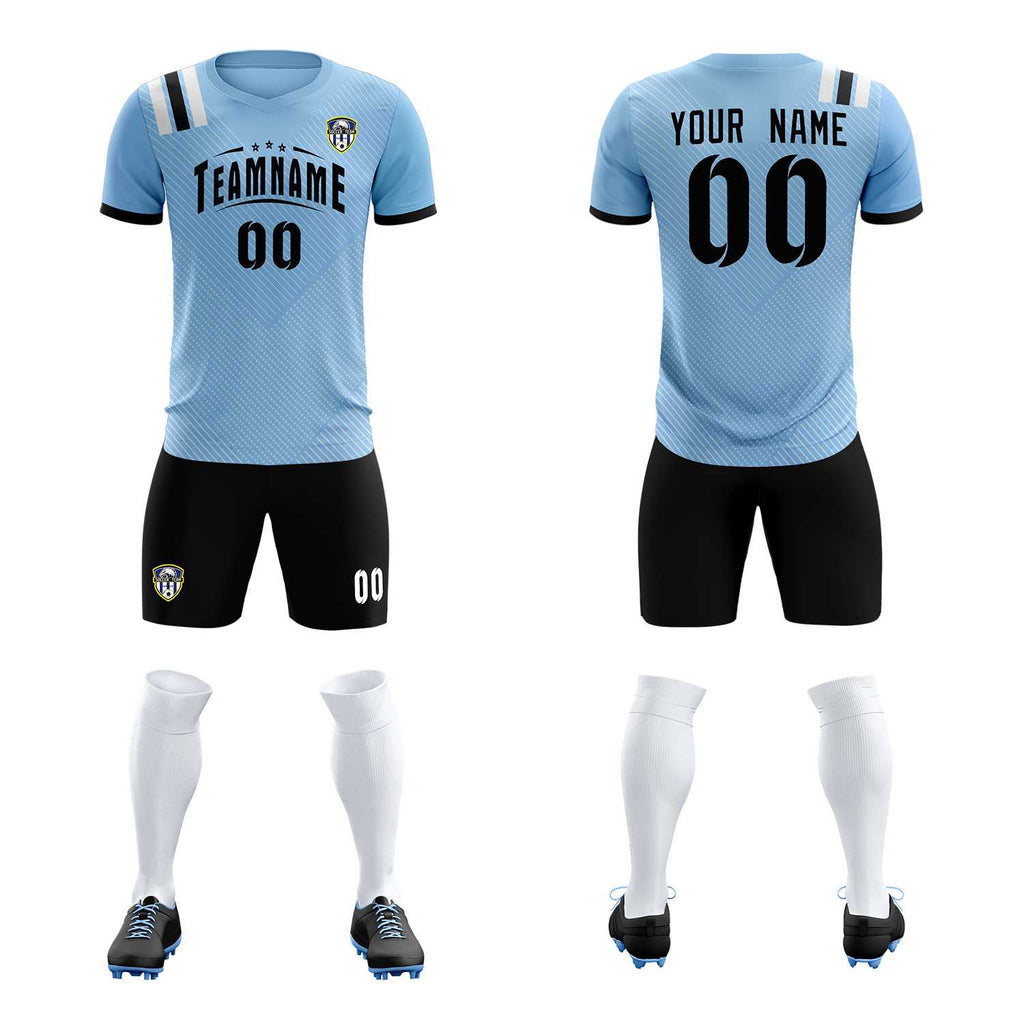Custom Light Blue Striped Sportswear Soccer Tops/Sets Jersey For Adults