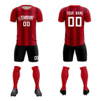 Custom Red Crimson Vertical Stripes Casual Outdoor Soccer Sets Jersey