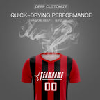 Custom Red Black Vertical Stripes Casual Outdoor Soccer Sets Jersey
