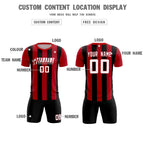 Custom Red Black Vertical Stripes Casual Outdoor Soccer Sets Jersey