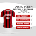 Custom Red Black Vertical Stripes Casual Outdoor Soccer Sets Jersey
