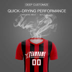 Custom Red Black Vertical Stripes Casual Outdoor Soccer Sets Jersey