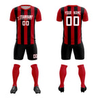 Custom Red Black Vertical Stripes Casual Outdoor Soccer Sets Jersey