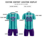 Custom Bright Green Aqua Vertical Stripes Casual Outdoor Soccer Sets Jersey