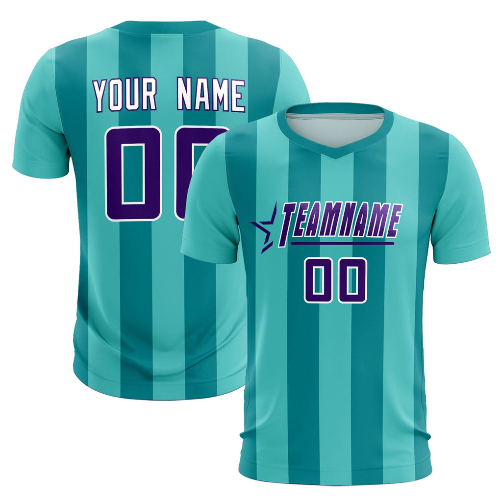 Custom Bright Green Aqua Vertical Stripes Casual Outdoor Soccer Sets Jersey