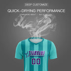 Custom Bright Green Aqua Vertical Stripes Casual Outdoor Soccer Sets Jersey