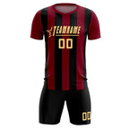 Custom Crimson Black Vertical Stripes Casual Outdoor Soccer Sets Jersey