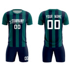 Custom Aqua Navy Vertical Stripes Casual Outdoor Soccer Sets Jersey
