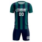 Custom Aqua Navy Vertical Stripes Casual Outdoor Soccer Sets Jersey
