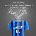 Custom Powder Blue Royal Vertical Stripes Casual Outdoor Soccer Sets Jersey