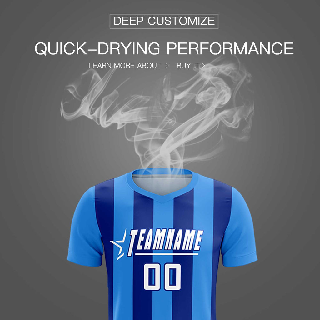 Custom Powder Blue Royal Vertical Stripes Casual Outdoor Soccer Sets Jersey