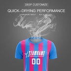 Custom Powder Blue Pink Vertical Stripes Casual Outdoor Soccer Sets Jersey