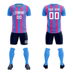 Custom Powder Blue Pink Vertical Stripes Casual Outdoor Soccer Sets Jersey