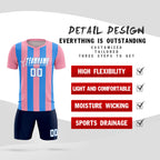 Custom Light Pink Powder Blue Vertical Stripes Casual Outdoor Soccer Sets Jersey