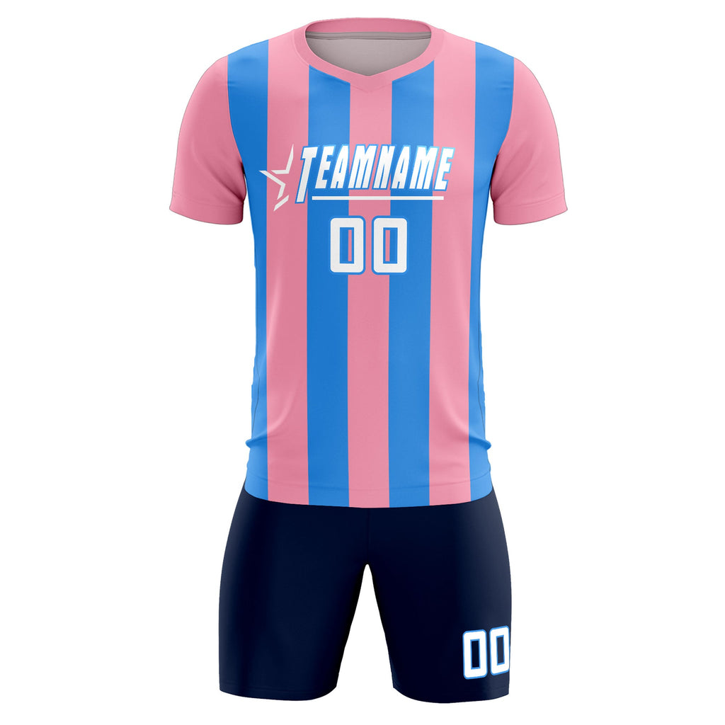 Custom Light Pink Powder Blue Vertical Stripes Casual Outdoor Soccer Sets Jersey