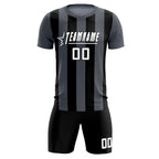 Custom Dark Gray Black Vertical Stripes Casual Outdoor Soccer Sets Jersey