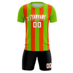 Custom Neon Green Orange Vertical Stripes Casual Outdoor Soccer Sets Jersey