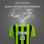 Custom Neon Green Black Vertical Stripes Casual Outdoor Soccer Sets Jersey