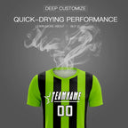 Custom Neon Green Black Vertical Stripes Casual Outdoor Soccer Sets Jersey