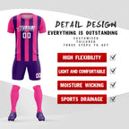 Custom Pink Purple Vertical Stripes Casual Outdoor Soccer Sets Jersey
