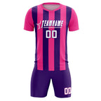 Custom Pink Purple Vertical Stripes Casual Outdoor Soccer Sets Jersey
