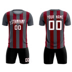 Custom Dark Gray Crimson Vertical Stripes Casual Outdoor Soccer Sets Jersey