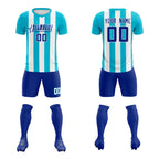 Custom White Sky Blue Vertical Stripes Casual Outdoor Soccer Sets Jersey