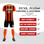 Custom Orange Black Vertical Stripes Casual Outdoor Soccer Sets Jersey