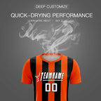 Custom Orange Black Vertical Stripes Casual Outdoor Soccer Sets Jersey