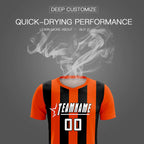 Custom Orange Black Vertical Stripes Casual Outdoor Soccer Sets Jersey
