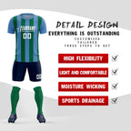 Custom Light Blue Kelly Green Vertical Stripes Casual Outdoor Soccer Sets Jersey