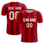 Custom Red Crimson Vertical Stripes Casual Outdoor Soccer Sets Jersey
