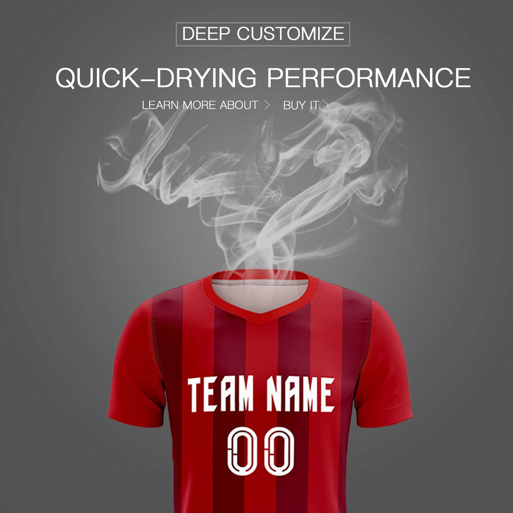 Custom Red Crimson Vertical Stripes Casual Outdoor Soccer Sets Jersey